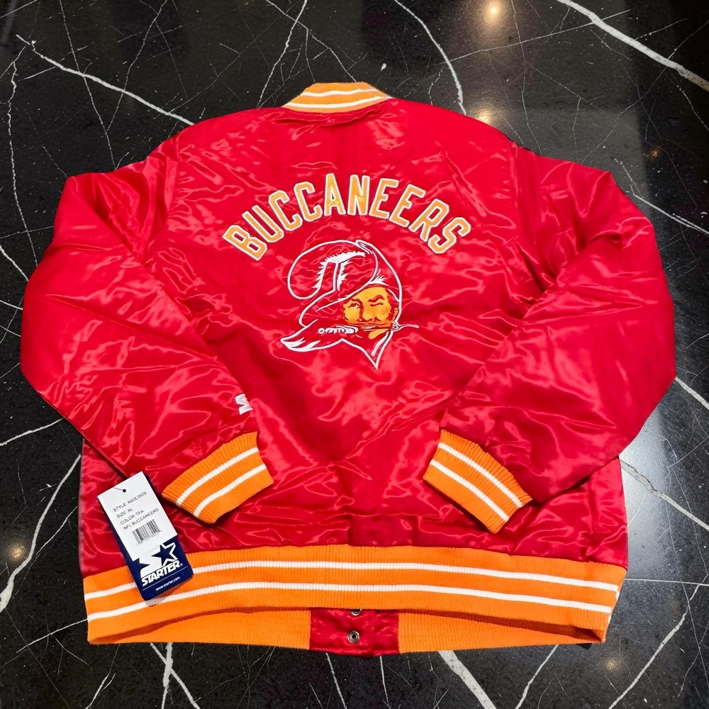Starter Tampa Bay Buccaneers Throwback Retro Satin Bomber Jacket Red Adult XL